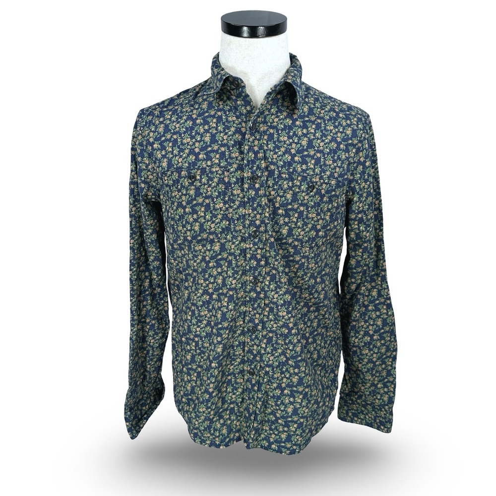 Denim & Supply Ralph Lauren Mens Navy Blue Floral Cotton Button Up Shirt Medium